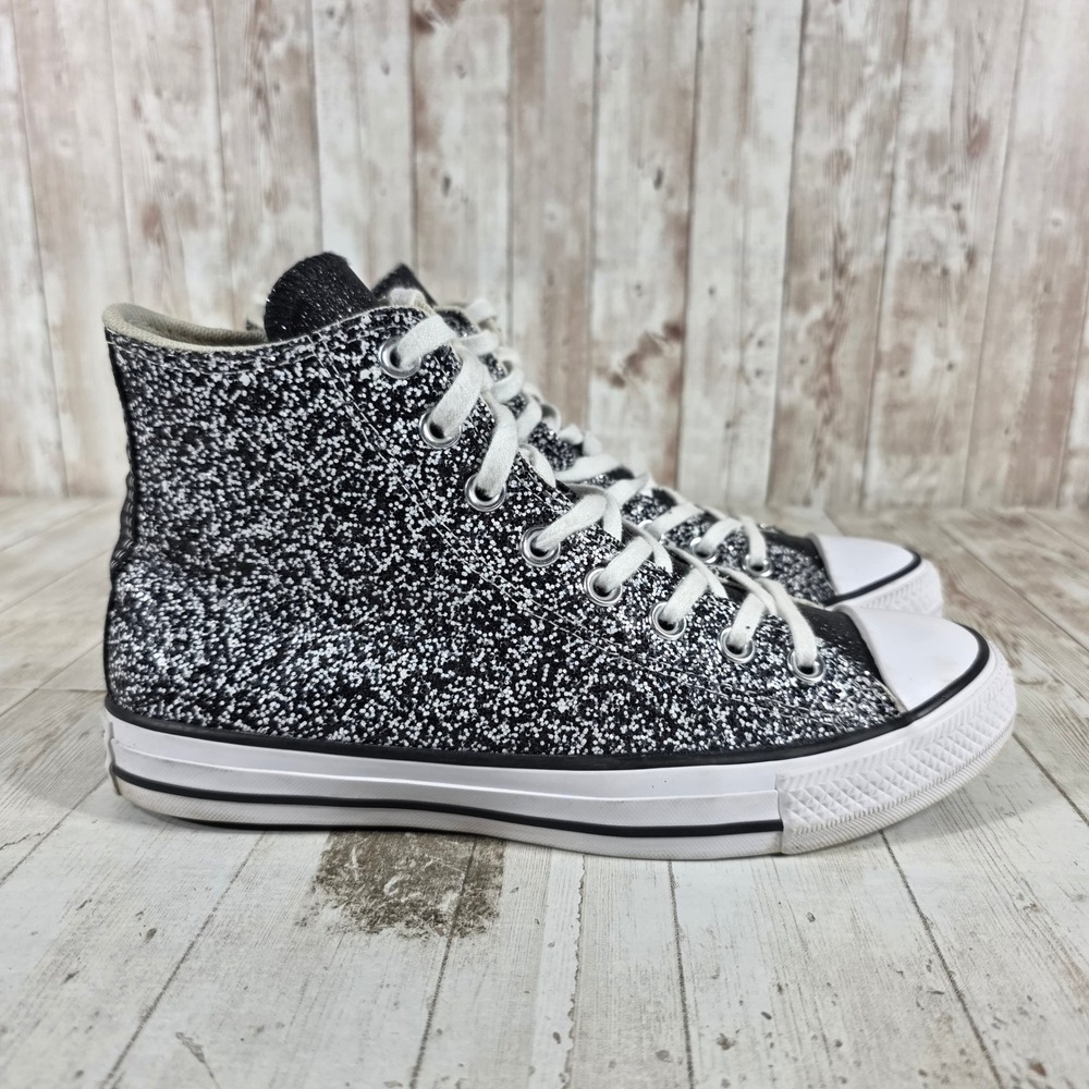 Converse Chuck Taylor All Star High Top Black White Glitter Sneakers 566268C